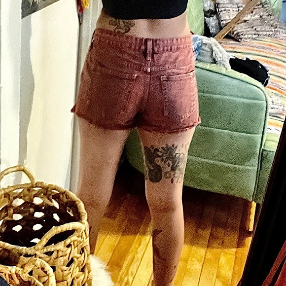Free People Red Acid Wash Distressed Cut Off Shorts - Picture 5 of 6